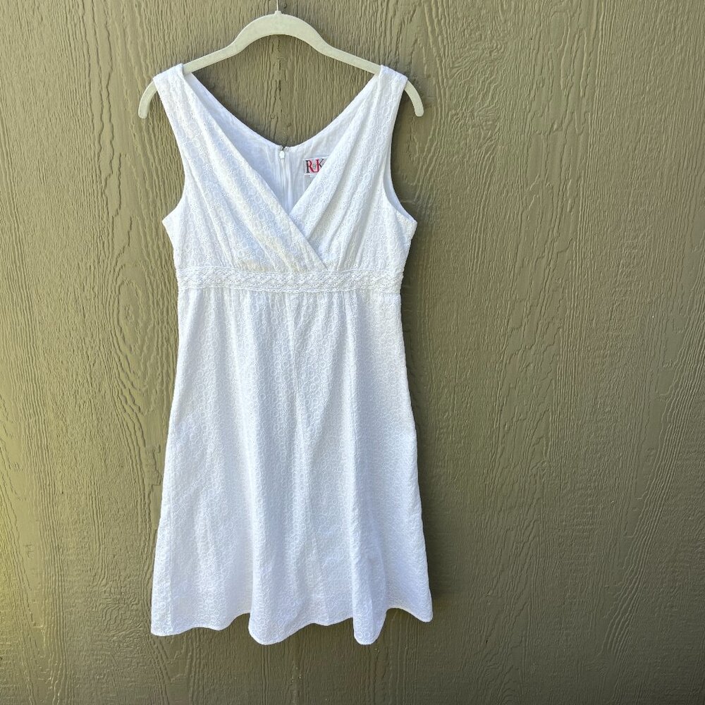 R&K Dress Size 8 White‎ Babydoll Cottage Coquette Boho Romantic Y2K Embroidered